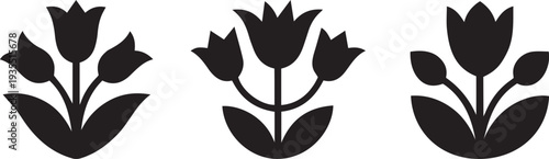 Stylized black tulip flower folk art silhouettes