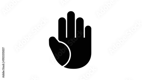 Black hand silhouette icon, stop gesture, isolated on white background