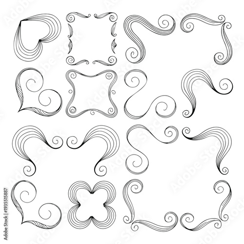 Hand-drawn Swirly Decorative Frames and Borders Set