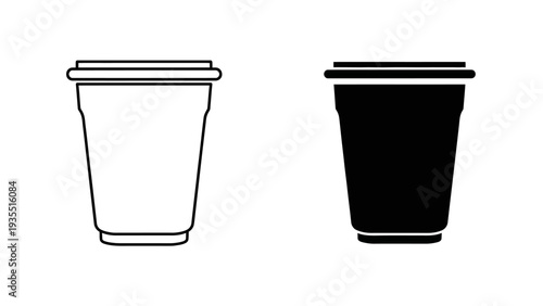 Disposable Coffee Cup Icons: Black and White Outline & Silhouette