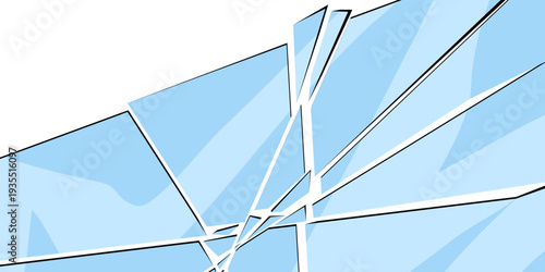 Background with broken glass. Sharp glass shards in flat cartoon style. Vector illustration backdrop.