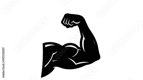 Strong Bicep Flexing Arm Silhouette Icon - Muscle Strength and Fitness Concept