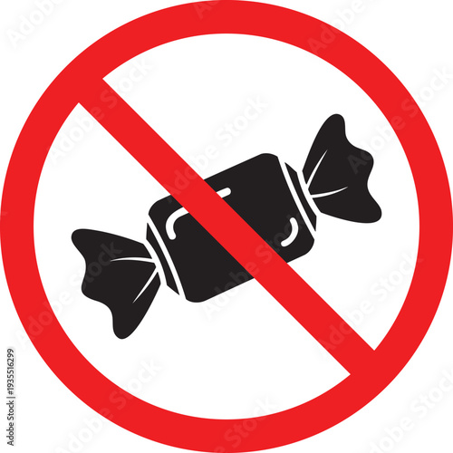 Prohibited Candy Symbol in Red Circle Indicating Forbidden Treats or Snacks