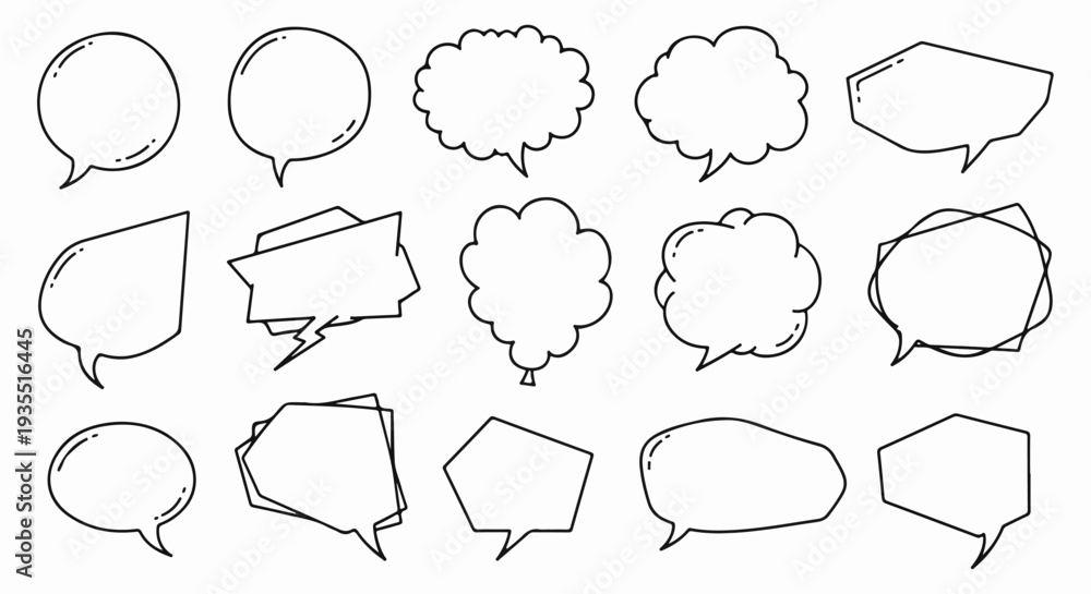 Fototapeta premium A collection of varied, hand-drawn speech and thought bubbles