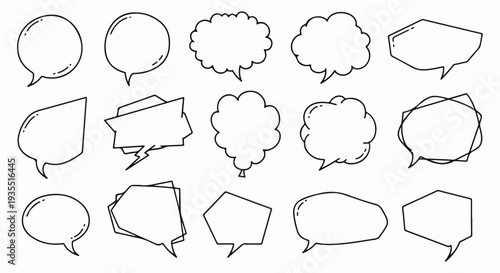 A collection of varied, hand-drawn speech and thought bubbles