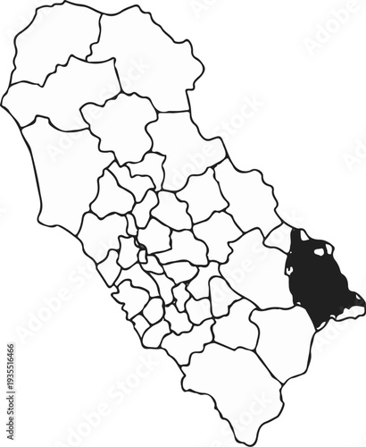 Map showing the administrative divisions of a region with one area highlighted in black