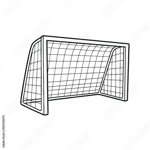 Empty soccer goal frame with netting stands ready on the field for the next competitive match or training session.