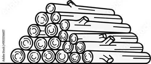 A pile of cut logs, stacked in a pyramid shape against a white background