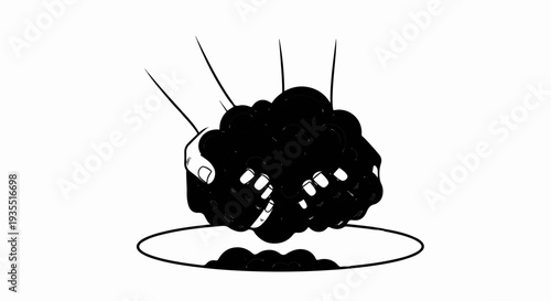 Two hands cupping a pile of dark, lumpy material over an oval outline