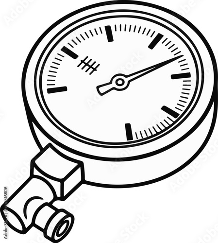 Black and white illustration of a round pressure gauge with a needle and measurement markings