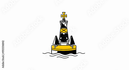 Stylized navigational buoy with black, white, and yellow markings