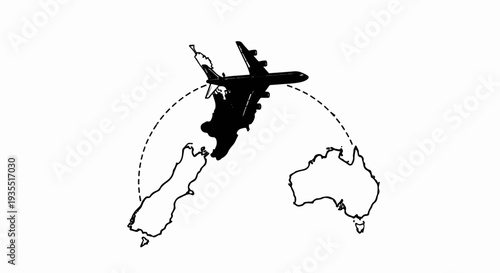 Airplane flies from Australia to New Zealand over dashed route