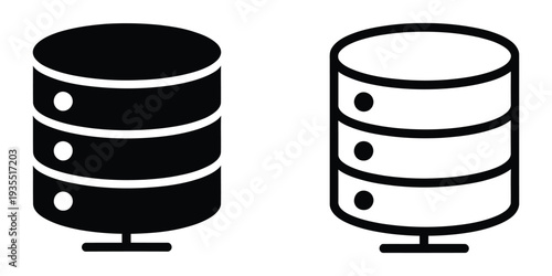Two database icons in black and white styles for technology concepts