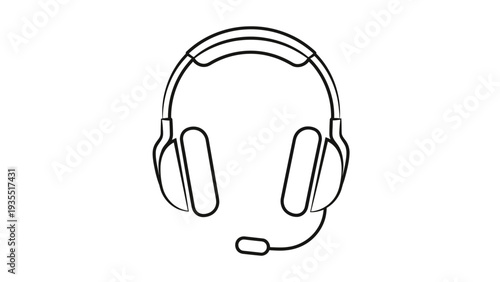 Headset with Microphone Line Drawing Icon