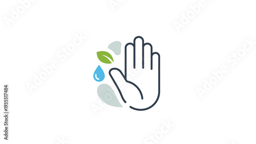 Hand hygiene icon with water drop and leaf, clean, health concept
