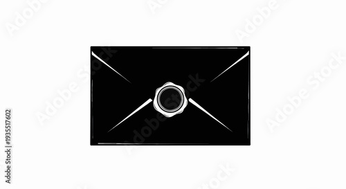Black envelope with wax seal, simple illustration, isolated on white