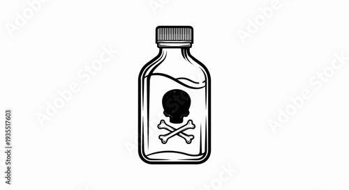 Black and white illustration of a bottle containing a skull and crossbones symbol