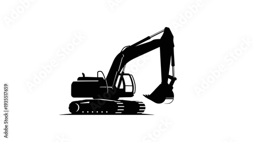 Silhouette of an excavator on a white background