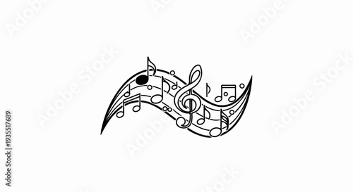 Black and white musical notes on wavy staff lines