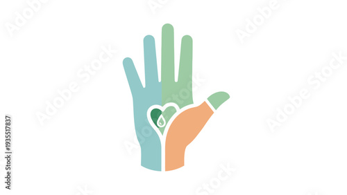 Hand Heart Care Symbol: Helping Hand, Water Drop, Health, Charity, Support, Nature