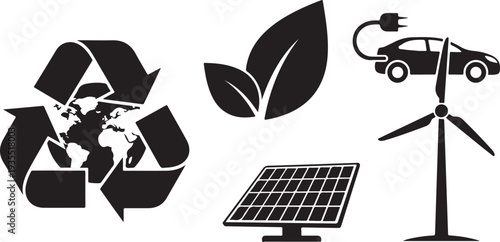 Eco friendly icons for sustainable living and green energy