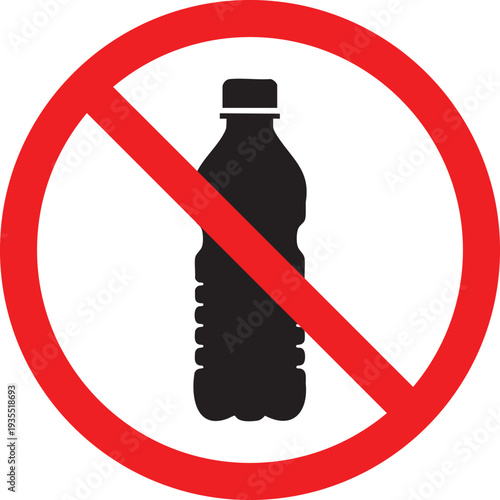 Prohibition sign indicating no plastic bottle allowed in a public place