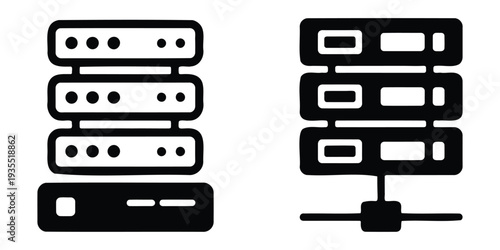Server rack icons black and white vector illustration