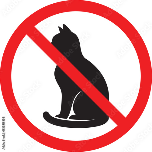 Prohibited Cat Symbol in Red Circle with Diagonal Line Indicating Restriction or Ban