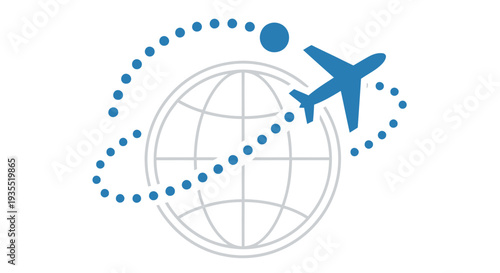 An airplane flying around the world depicted with a dotted path