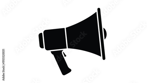 Black silhouette of a handheld megaphone on a white background with a simple, graphic design.