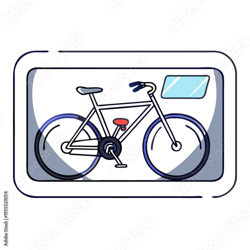 Bicycle illustration displayed in a compartment with a window  