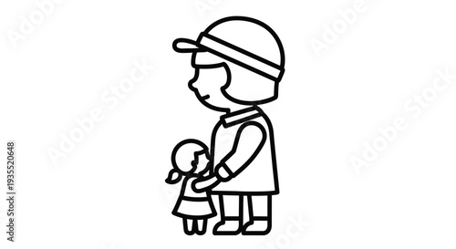 Simple drawing of a parent and child holding hands in profile view