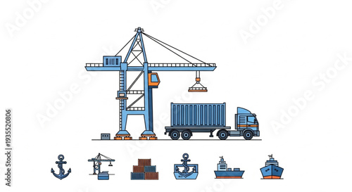 Shipping Crane Truck Cargo Ship.