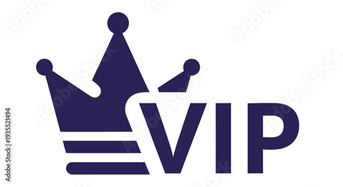 A navy blue logo featuring a crown above the letters VIP in a modern style