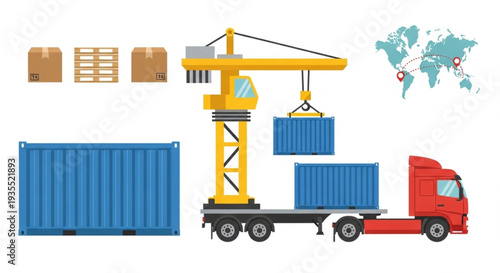 Shipping Containers Being Loaded Truck.