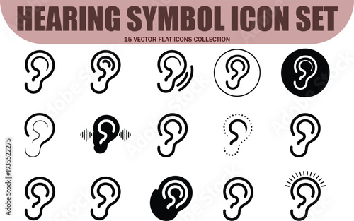 Set of 15 hearing symbol icons vector