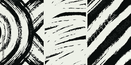 Abstract black and white brushstroke patterns forming a dynamic composition