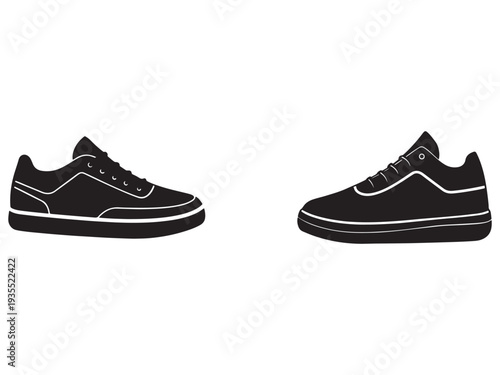 Black sneakers with white details shown from side on white background for footwear or fashion concepts  athletic shoes with laces and soles