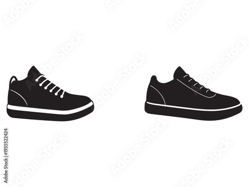 Black sneakers with white laces and soles on white background  pair of athletic shoes