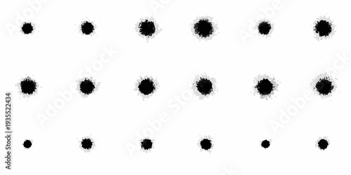 Arrangement of irregular black holes against a stark white background