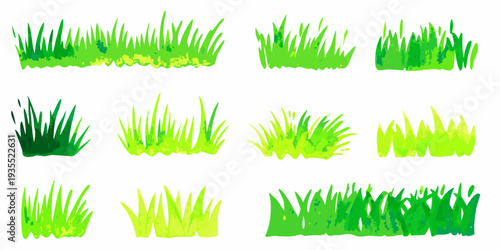 A collection of watercolor style green grass tufts and blades