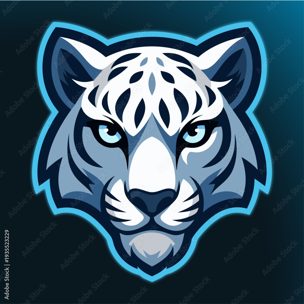 Fototapeta premium White Tiger Head Illustration: A stylized illustration of a white tiger's head, showcasing intricate patterns and captivating blue eyes. 