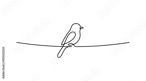 Bird on Wire One-Line Icon, Single Continuous Line Perched Minimal Outline