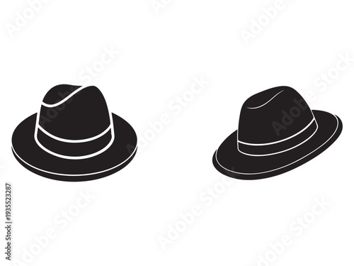 Blackandwhite illustration of two fedora hats with white outlines on white background  simple minimalist design
