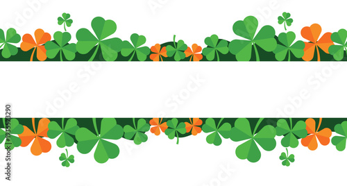 St Patrick Day Shamrock Clover Decorative Horizontal Border with Green Irish Lucky Leaf Festive Banner Vector Illustration