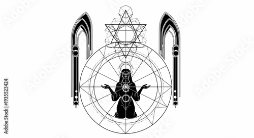 Mystic Woman Silhouette in Sacred Geometry Circle