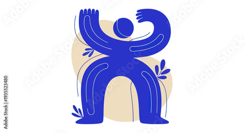 Abstract Blue Human Figure with Open Arms.