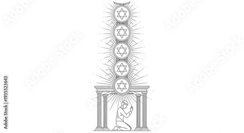 Spiritual Ascent: Person Praying Under Star Chakra Column