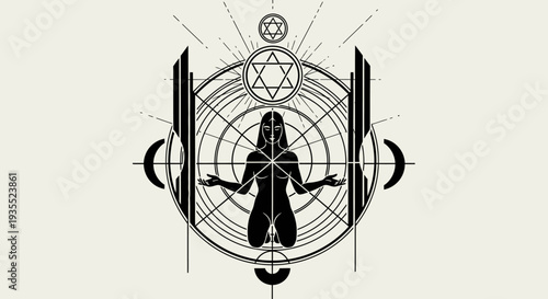 Mystical Woman Silhouette in Sacred Geometry Circle