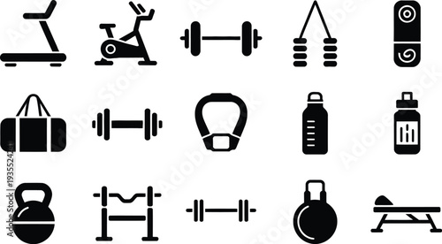 gym icons vector Set of 15 